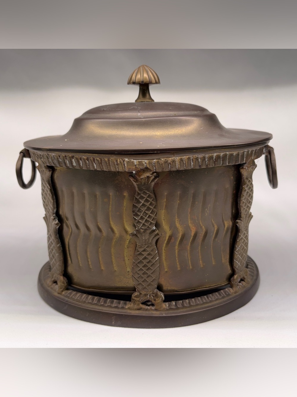 Decorative Brown Metal Lidded Canister - Pineapple Motif